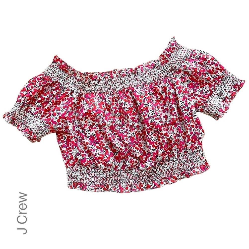 J CREW x LIBERTY | NWOT WILTSHIRE SMOCKED COTTON OFF SHOULDER CROP TOP | SMALL